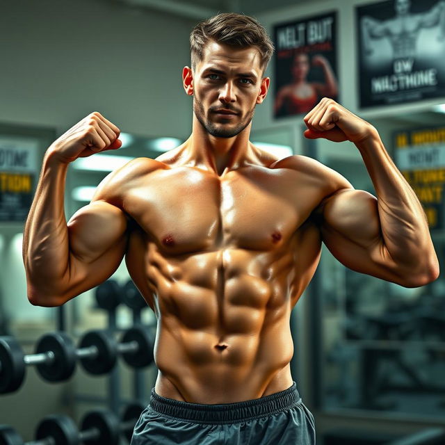 A highly detailed, muscular male physique showcasing an impressive six-pack abs and chiseled obliques