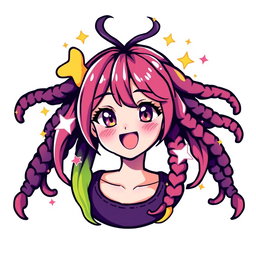 A colorful and dynamic logo design featuring an anime girl with long, vibrant locs
