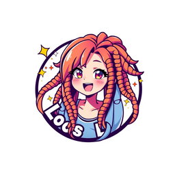 A colorful and dynamic logo design featuring an anime girl with long, vibrant locs