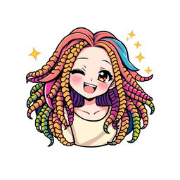 A colorful and dynamic logo design featuring an anime girl with long, vibrant locs