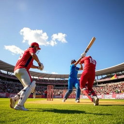 A dramatic cricket scene featuring a tense moment during a match