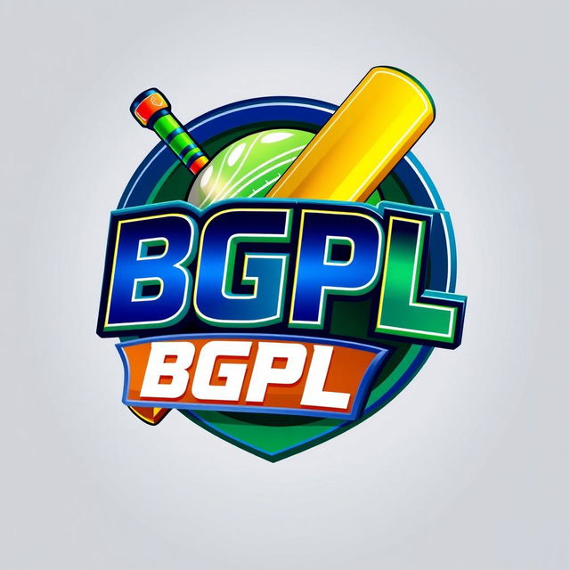 A vibrant and dynamic 3D logo for a fictional cricket tournament named 'BGPL CRICKET TRU AMENT'