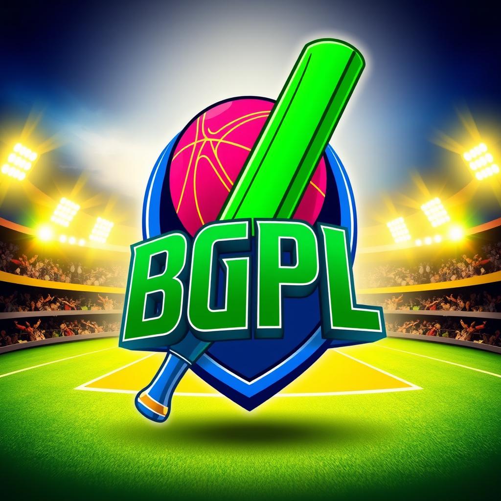A vibrant and dynamic 3D logo for the BGPL Cricket Tournament featuring a stylized cricket bat and ball intertwined with the letters 'BGPL'