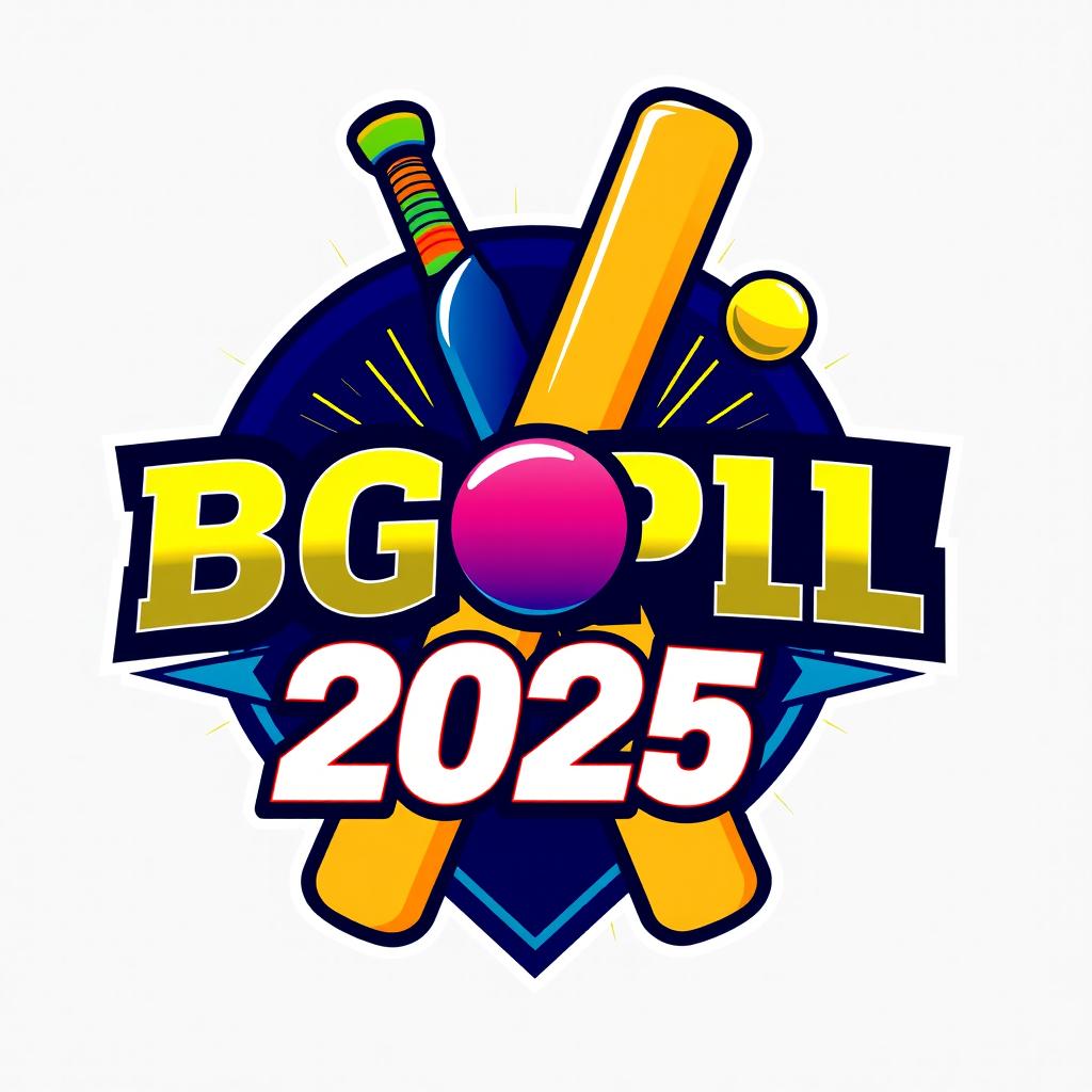 A modern and vibrant 3D logo for the "BGPL Cricket Tournament 2025" featuring a cricket bat and ball, intertwined with stylish lettering that says 'BGPL 2025'
