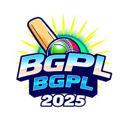 A modern and vibrant 3D logo for the "BGPL Cricket Tournament 2025" featuring a cricket bat and ball, intertwined with stylish lettering that says 'BGPL 2025'