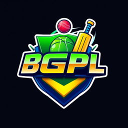 A modern and dynamic 3D logo for the 'BGPL Cricket Tournament 2025', featuring vibrant colors such as green, blue, and gold