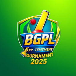 A modern and dynamic 3D logo for the 'BGPL Cricket Tournament 2025', featuring vibrant colors such as green, blue, and gold