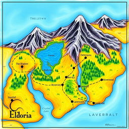 A physical map of an imaginary nation titled 'Eldoria'