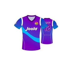 A detailed design for a custom table tennis jersey featuring a v-neck style