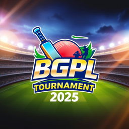 A sleek and dynamic 3D logo design for the BGPL Cricket Tournament 2025