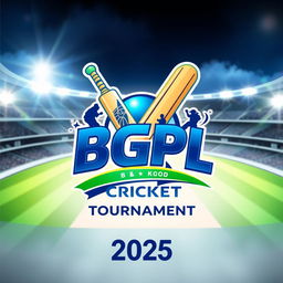 A sleek and dynamic 3D logo design for the BGPL Cricket Tournament 2025