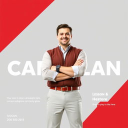 A campaign flyer template with a bold red, white, and gray background