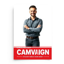 A campaign flyer template with a bold red, white, and gray background