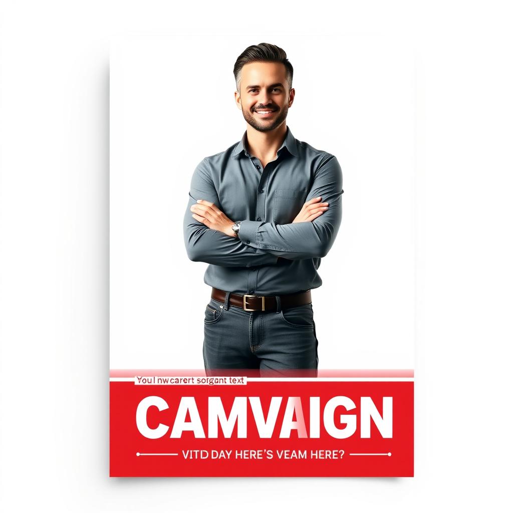 A campaign flyer template with a bold red, white, and gray background