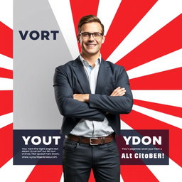 A campaign flyer template with a bold red, white, and gray background