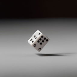 A single die in the process of landing on the table, captured at the moment before it settles, indicating a random roll.