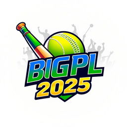 A vibrant and eye-catching 3D logo for the 'BGPL Cricket Tournament 2025', featuring a cricket ball and bat in a dynamic design
