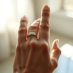 A stunningly detailed close-up of a human hand, featuring elegant fingers adorned with silver rings