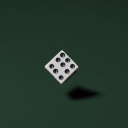 A single die in the process of landing on the table, captured at the moment before it settles, indicating a random roll.