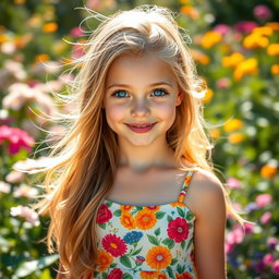 A stunning portrait of a medium complexion white girl with long, flowing hair and captivating blue eyes