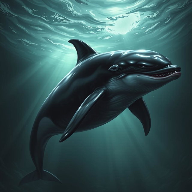 A terrifying hybrid creature that combines features of a False Killer Whale and a Bottlenose Dolphin into a single monstrous entity