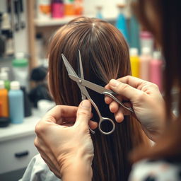 A close-up shot of a hair salon scene, focusing on a small girl's hair being cut