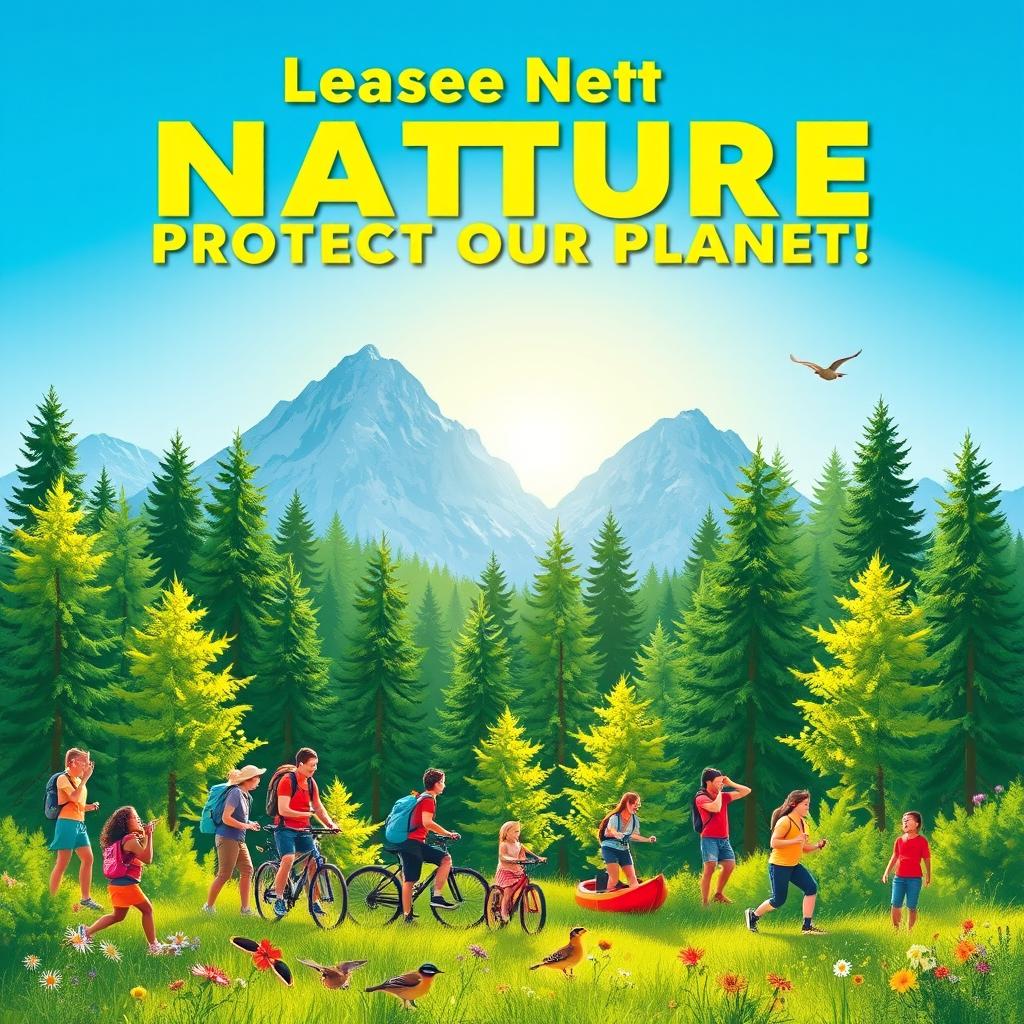 A vibrant and engaging poster advocating for nature, showcasing various recreational outdoor activities