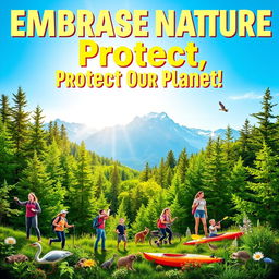 A vibrant and engaging poster advocating for nature, showcasing various recreational outdoor activities