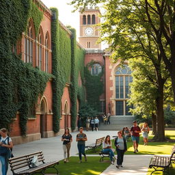 An old university campus facility showcasing its historic architecture, featuring ivy-covered brick walls and large arched windows