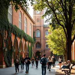 An old university campus facility showcasing its historic architecture, featuring ivy-covered brick walls and large arched windows