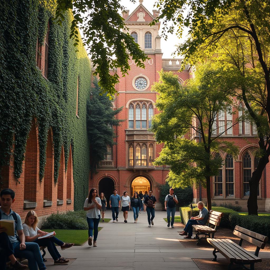 An old university campus facility showcasing its historic architecture, featuring ivy-covered brick walls and large arched windows