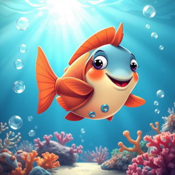 A whimsical scene featuring a cartoonish fish wearing a stylish coat