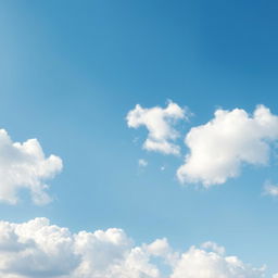 A serene sky background, featuring fluffy white clouds scattered across a bright blue sky