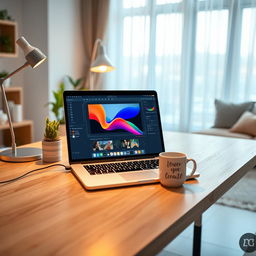 A sleek and modern laptop resting on a minimalist wooden desk