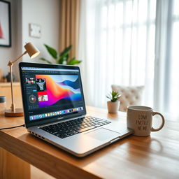 A sleek and modern laptop resting on a minimalist wooden desk