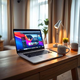 A sleek and modern laptop resting on a minimalist wooden desk