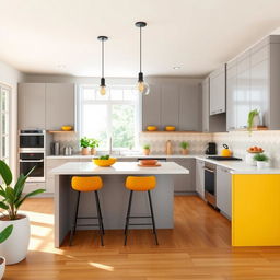 A beautifully designed 10x12 kitchen showcasing a modern aesthetic with sleek, minimalist cabinetry, a spacious island with bar seating, and state-of-the-art appliances