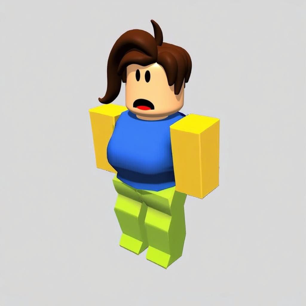 A bright and colorful 3D character in a playful style, resembling a Roblox avatar
