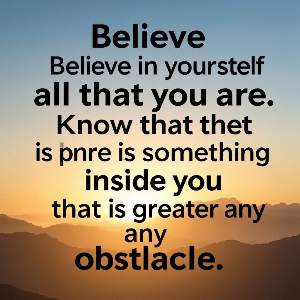 A visually appealing typographic design featuring an inspiring motivational quote such as 'Believe in yourself and all that you are