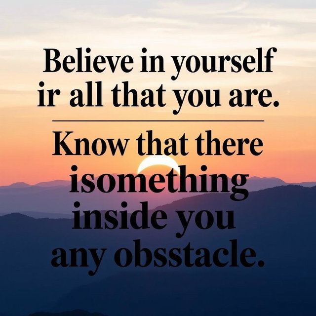 A visually appealing typographic design featuring an inspiring motivational quote such as 'Believe in yourself and all that you are