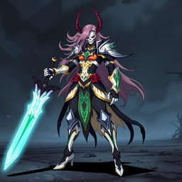 A unique Arrancar character from an anime-inspired universe, featuring a striking design with elegant yet intimidating armor, adorned with intricate patterns and bold colors