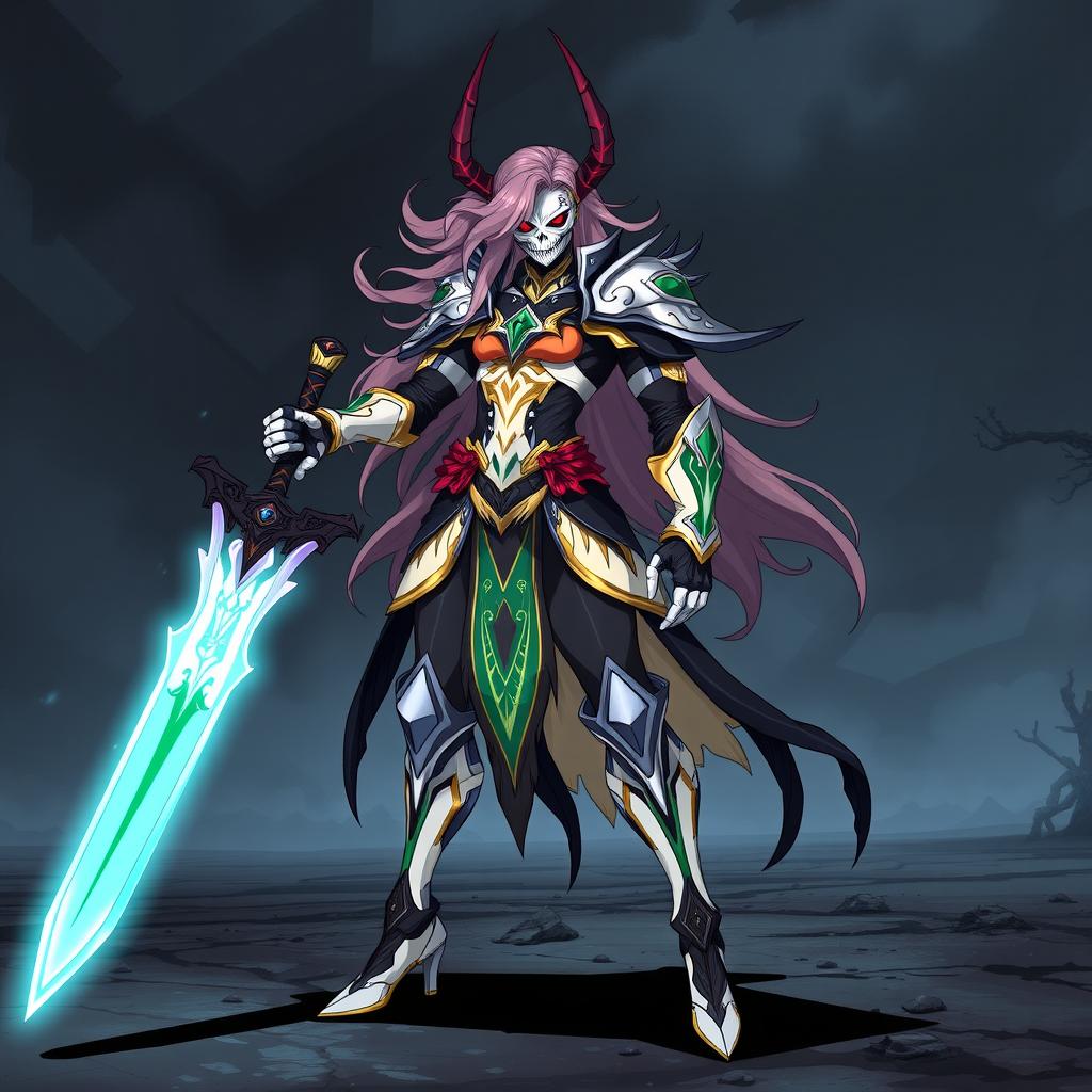 A unique Arrancar character from an anime-inspired universe, featuring a striking design with elegant yet intimidating armor, adorned with intricate patterns and bold colors