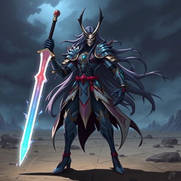 A unique Arrancar character from an anime-inspired universe, featuring a striking design with elegant yet intimidating armor, adorned with intricate patterns and bold colors