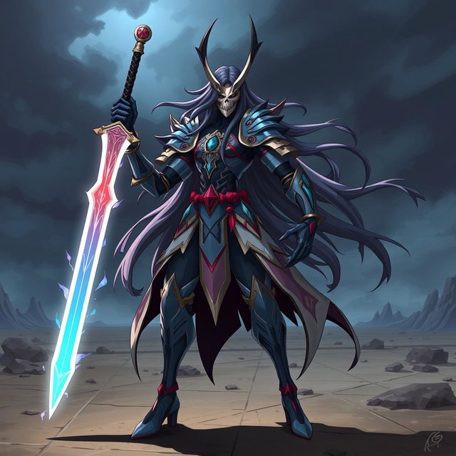 A unique Arrancar character from an anime-inspired universe, featuring a striking design with elegant yet intimidating armor, adorned with intricate patterns and bold colors