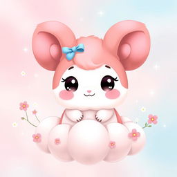 A cute and adorable character inspired by Cinnamonroll from Sanrio, featuring big floppy ears, a round fluffy body, and a sweet smiling face