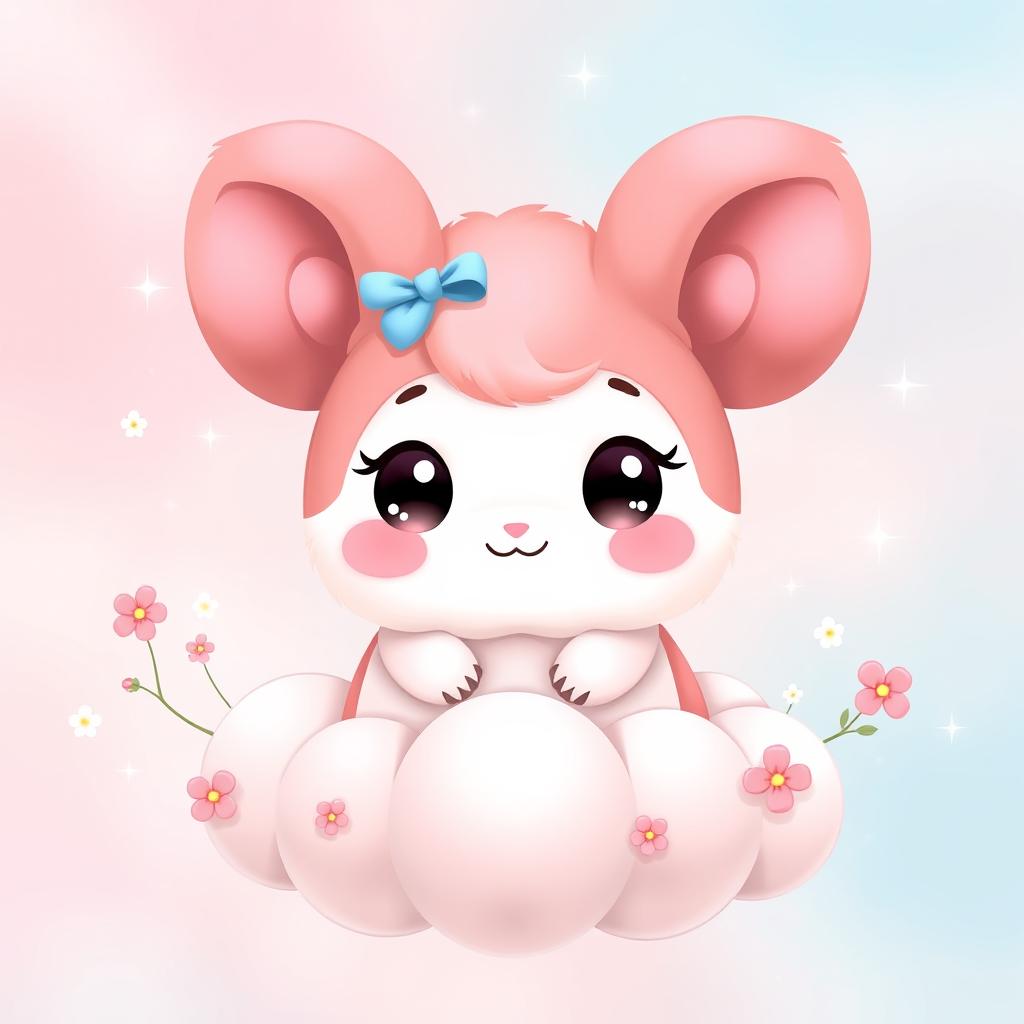 A cute and adorable character inspired by Cinnamonroll from Sanrio, featuring big floppy ears, a round fluffy body, and a sweet smiling face