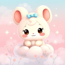 A cute and adorable character inspired by Cinnamonroll from Sanrio, featuring big floppy ears, a round fluffy body, and a sweet smiling face