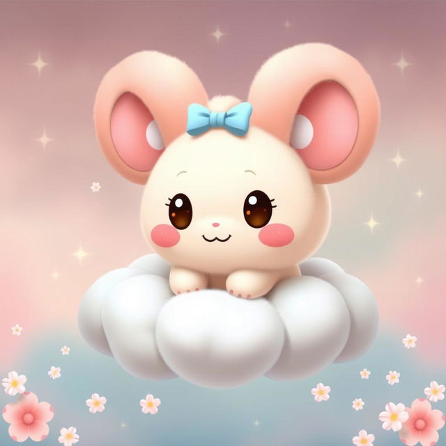 A cute and adorable character inspired by Cinnamonroll from Sanrio, featuring big floppy ears, a round fluffy body, and a sweet smiling face