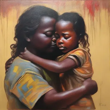 The painting depicted an adoptive parent embracing their child, symbolizing the bond that goes beyond biological connections.