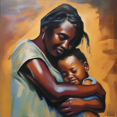 The painting depicted an adoptive parent embracing their child, symbolizing the bond that goes beyond biological connections.